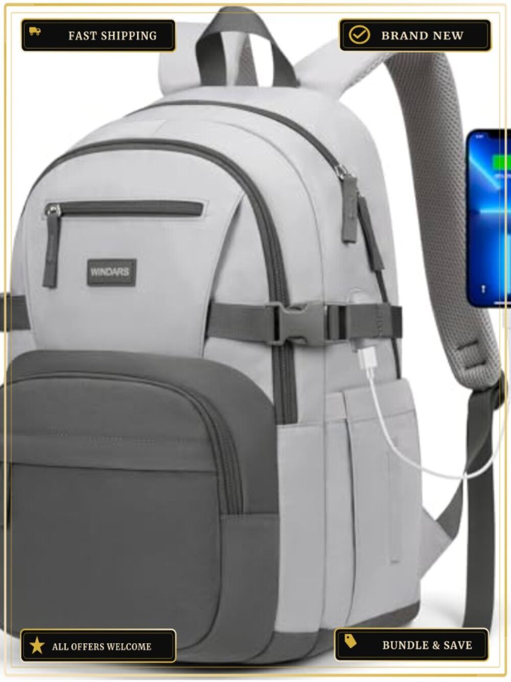 Water Resistant Oxford Laptop Backpack with USB Port for School College Travel